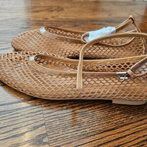 Mesh Ballet Flats for Women Round Toe Buckle Strap Fishnet Mary Jane Flats
